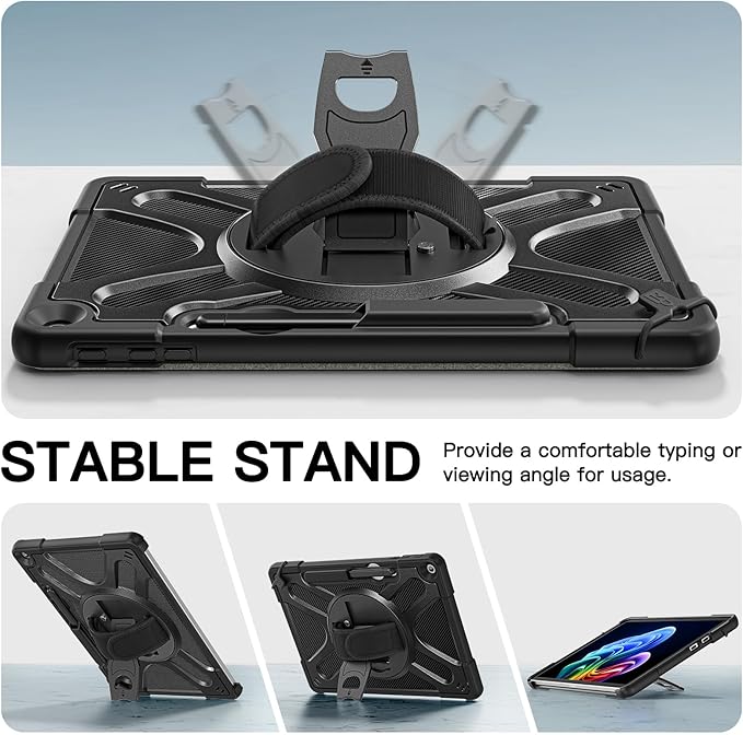ZenRich Rugged Case for Microsoft Surface Pro 12 (2025) – Heavy Duty Shockproof Protective Case with 360° Rotating Kickstand, Hand & Shoulder Strap, Business Friendly, Type Cover Keyboard Compatible