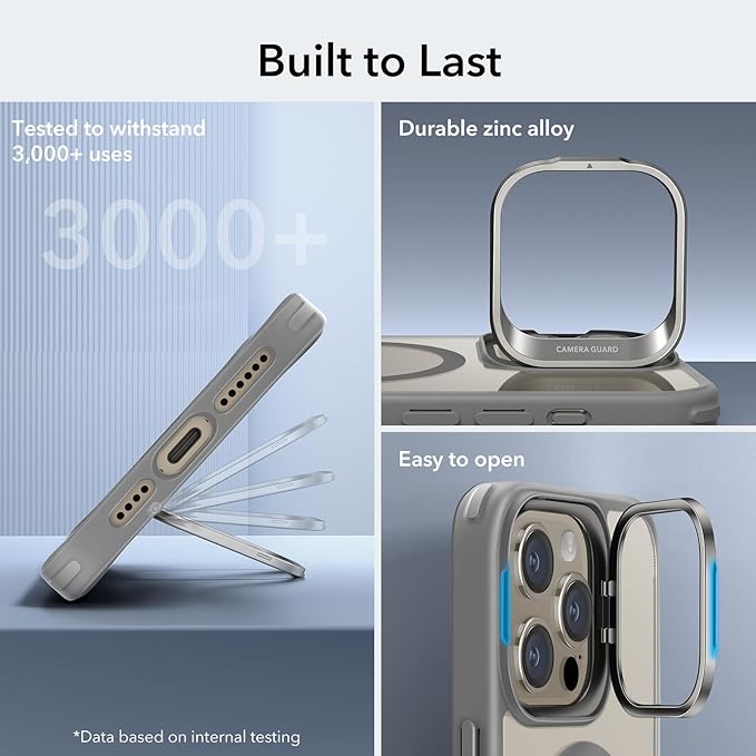 ESR for iPhone 15 Pro Max Case, Compatible with MagSafe, Military-Grade Protective Case, Built-in Stash Stand Phone Case, Scratch-Resistant Back Cover, Classic Series,Clear Grey