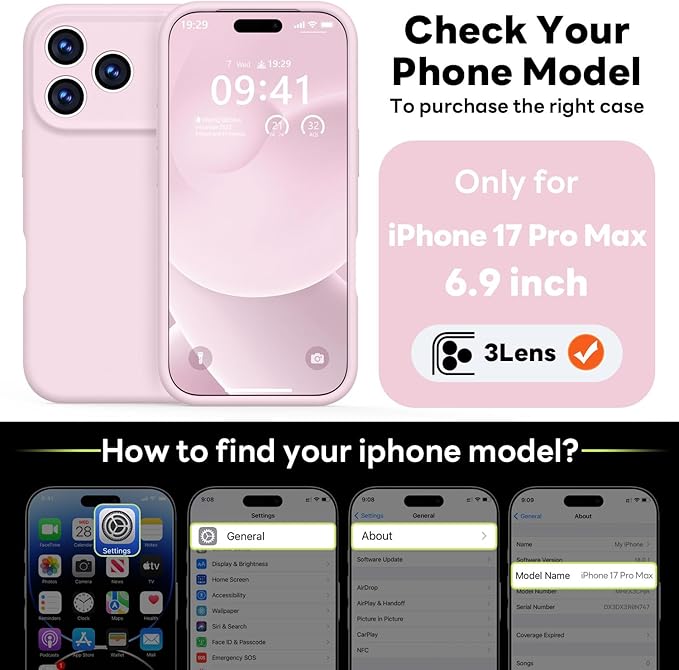 Vooii Magnetic Compatible with iPhone 17 Pro Max Case (Compatible with Magsafe) (Upgraded Camera Protection) Liquid Silicone Shockproof Full Body Protective Phone Cover for Women Men, Chalk Pink, 6.9”