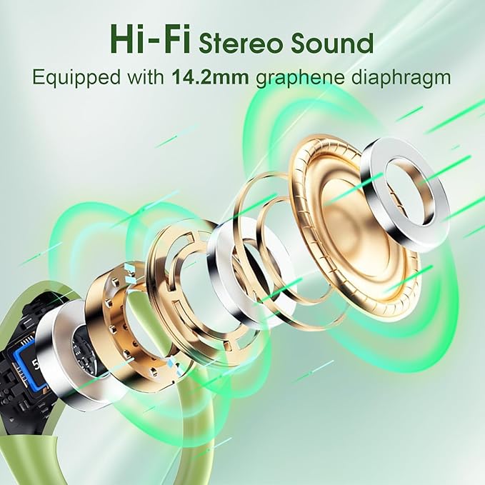 Wireless Earbuds 75hrs Bluetooth 5.4 Headphone Sport, 2025 Bluetooth Earbuds Stereo Deep Bass Over Ear Bud with Earhooks, ENC Noise Cancelling Mic, IPX7 Waterproof Earphone, Green