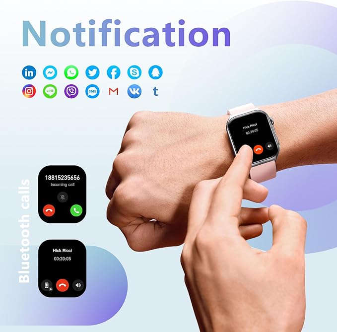 YMS Android Smart Watch for Women - Bluetooth Call,Compatible with Android & iOS，2.0" HD Screen, Heart Rate/Sleep/Step Tracker, 100+ Sports Modes,IP68 Waterproof Men Fitness Tracker (Black)