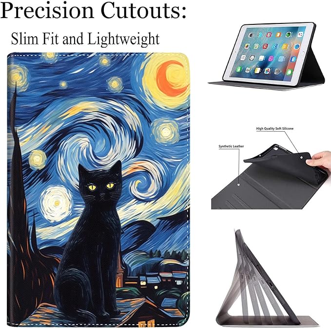 Case for Galaxy Tab A9 Plus ， Auto Sleep/Wake Multi-Angle Viewing Slim Folio Stand Cover for Samsung Galaxy Tab A9+/A9 Plus 11 Inch 2023 (SM-X210/X216/X218), The Starry Night Black Cat