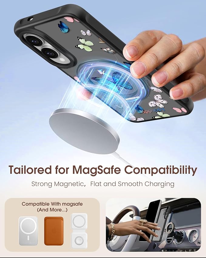for Samsung Galaxy S25 Edge Case with 360° Rotatable Magnetic Ring - Compatible with MagSafe, Semi-Transparent Soft-Touch Material Shockproof, Cute Butterfly Design for Women Girl