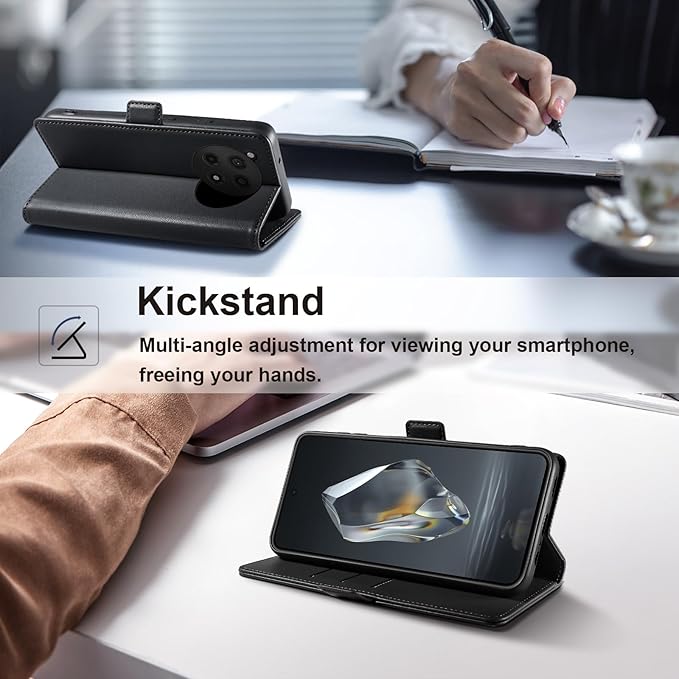 Wallet Flip Case for OnePlus 12R 5G - [RFID Blocking] Luxury PU Leather Card Holder Magnetic Phone Cover with Kickstand,Shockproof Protective Case,Black