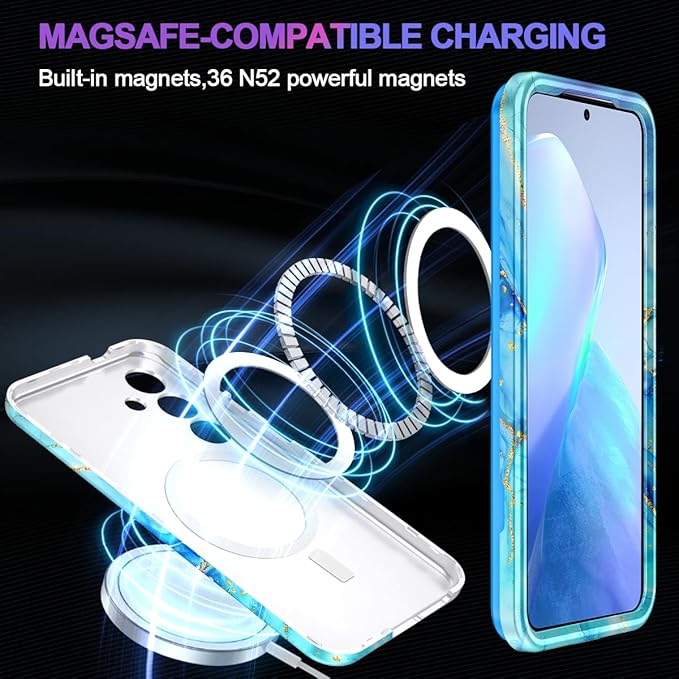Casetego for Galaxy S25 Case,Compatible with MagSafe,[Military Grade Drop Test] Full Body Protection Slim Shockproof Rugged Marble Women Case for Samsung Galaxy S25 6.2 inch,Light Blue