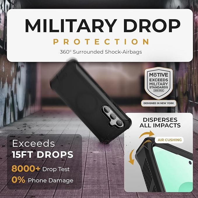 MOTIVE Designed for Samsung Galaxy s25 Plus Case with Belt Clip, Magnetic Case Magsafe Compatible, Heavy Duty and Quad Layer MG-Protection for s25 Plus Holster, 6.7" | Black [Fits s24 Plus]