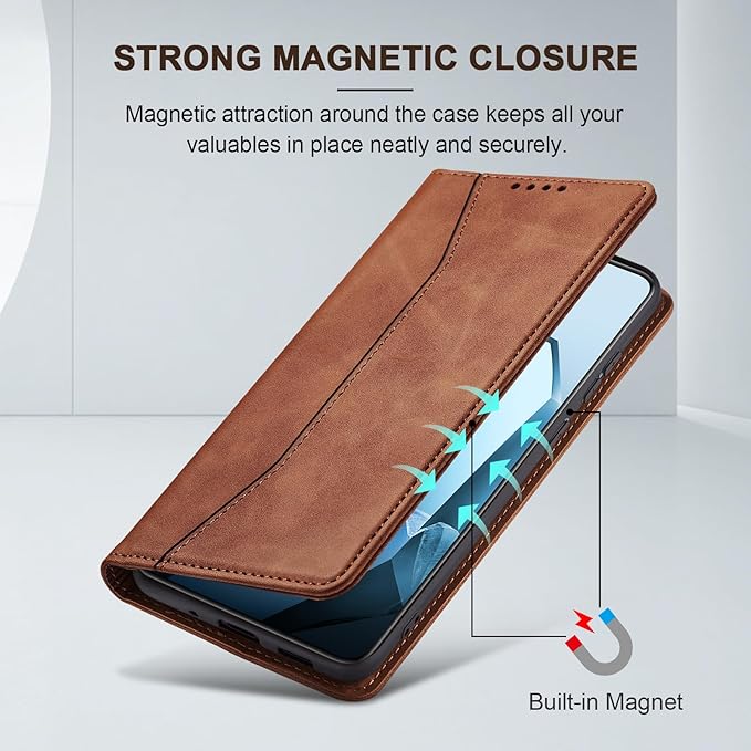 Jasonyu Flip Wallet Case for OnePlus 13 5G,Leather Magnetic Folio Cover with Card Holder,Kickstand - TPU Shockproof Durable Protective Phone Case,Brown