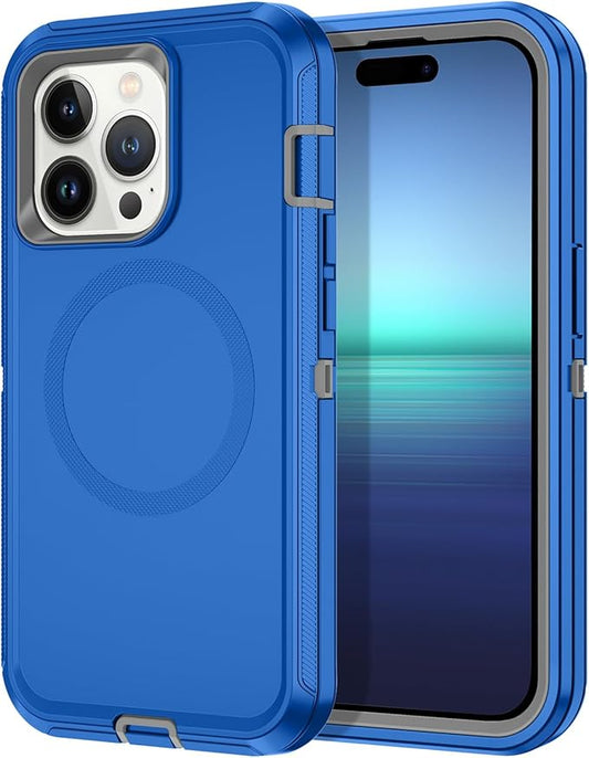 for iPhone 14 Pro Max Case [Compatible with MagSafe] Shockproof 3-Layer Full Body Protection Rugged Heavy Duty Cover Case for Apple iPhone 14 Pro Max 6.7",Sea Blue/Grey