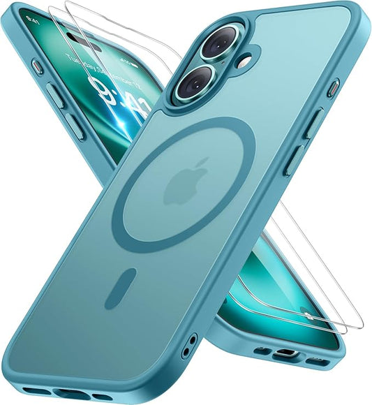 Miracase Magnetic Series for iPhone 16 Plus Case [Compatible with MagSafe] [with 2X Screen Protectors] Military-Grade Protection, Anti-Fingerprint, Slim Phone Case for 16 Plus 6.7 inch - Green