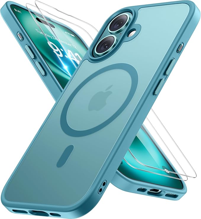 Miracase Magnetic Series for iPhone 16 Case [Compatible with MagSafe] [with 2X Screen Protectors] Military-Grade Protection, Slim Phone Cases for iPhone 16 6.1 inch - Green
