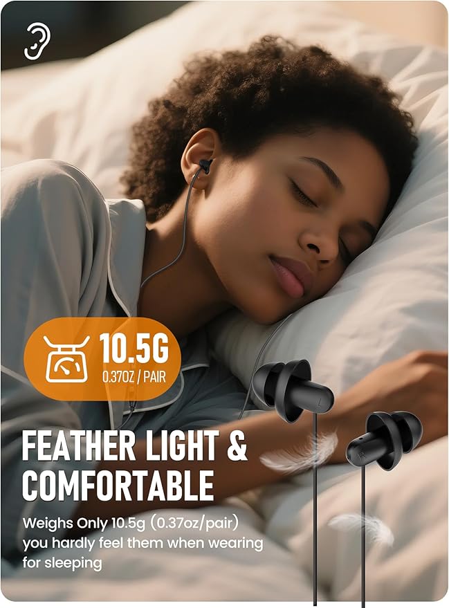 Hearprotek Sleep Earbuds, 3.5mm Lightweight Soft Noise Reduction Earbuds Wired with Mic and Volume Control