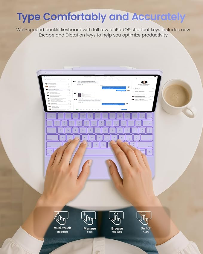 typecase Edge+ Keyboard Case for iPad Air 13-inch(M3 2025 / M2 2024),Ultra-Slim Detachable Case,Portrait & Typing Modes,Built-in Trackpad,11-Color Backlight,Magnetic Stand,Pencil Holder,Light Purple