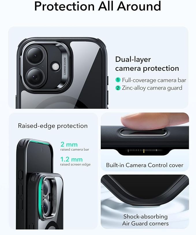 ESR for iPhone 17 Case with Stand, Camera Control Cover Compatible with MagSafe, Military-Grade Drop Protection Magnetic Phone Case for iPhone 17, Scratch-Resistant Back Cover,Clear Black