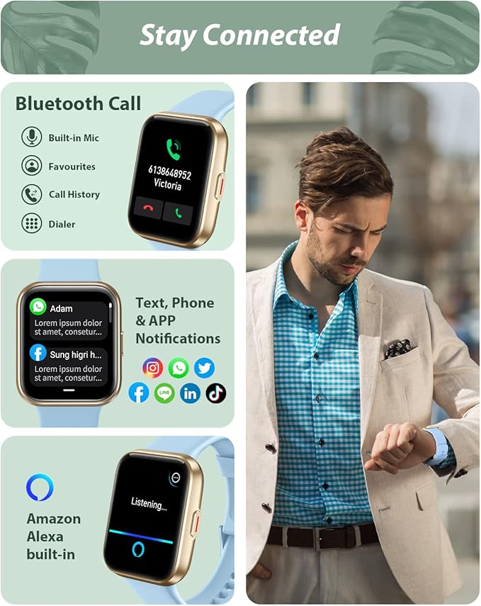 Smart Watch for Men Women(Call Receive/Dial), Alexa Built-in, 1.8" Touch Screen Fitness Tracker with Heart Rate Sleep Tracking, 100 Sports Modes, IP68 Waterproof Smartwatch for Android iPhone