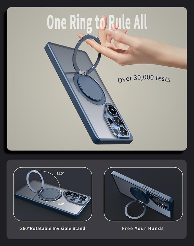 Magnetic Stand Case for Samsung Galaxy S25 Ultra [with 2 Tempered Glass Film] [360° Rotation Magnetic Stand] [Compatible with Magsafe] Military-Grade Drop Protection Case, Blue