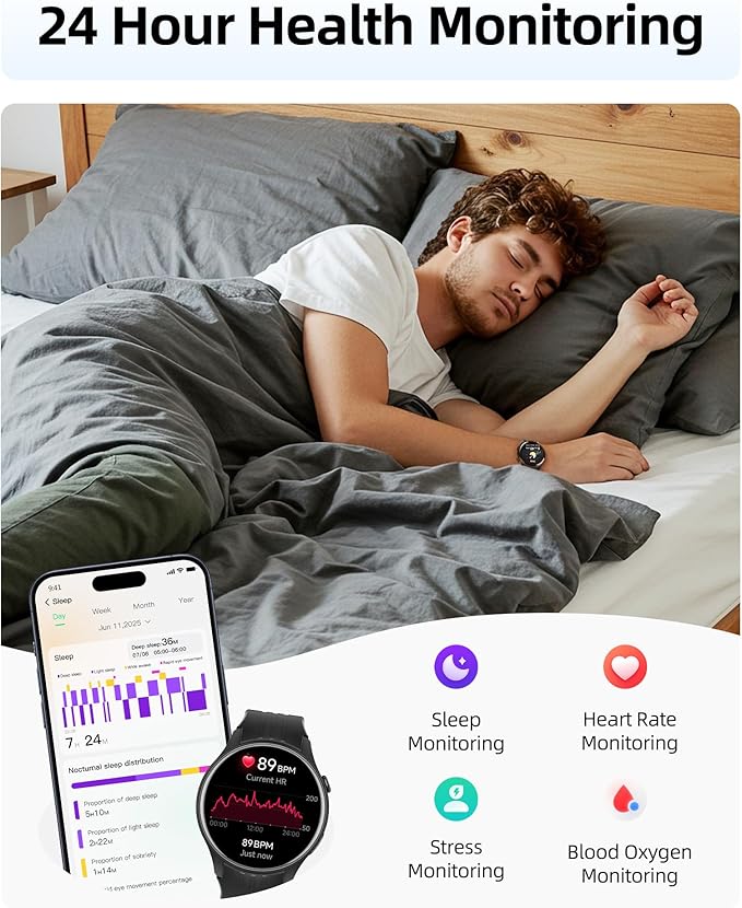 Parsonver Smart Watch for Men Women, Built-in GPS, Fitness Watch with Answer/Make Calls, 100+ Sport Modes, Heart Rate, Sleep Monitor, Pedometer, IP68 Waterproof, Smartwatch for Android & iPhone, Black