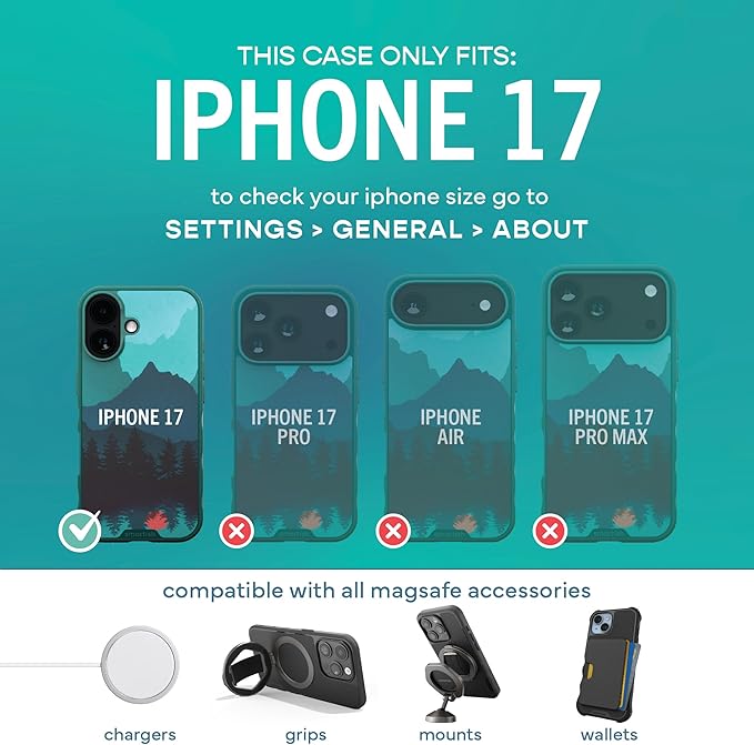 Smartish® iPhone 17 MagSafe Case - Gripmunk Magnetic Slim Case [Lightweight + Protective] Thin Grip Cover with Microfiber Lining for Apple iPhone 17 - Moving Mountains