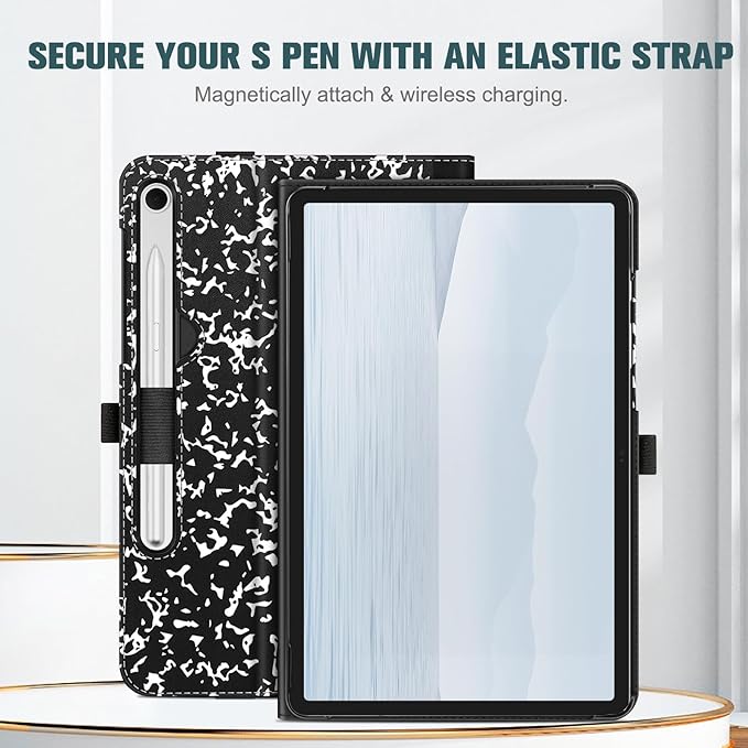 Fintie Case for Samsung Galaxy Tab S10 Lite/ S10 FE/ S9 FE 5G 10.9 Inch/Tab S9 11 Inch with S Pen Holder, Multi-Angle Viewing Protective Cover with Pocket, Auto Sleep/Wake, Composition Book