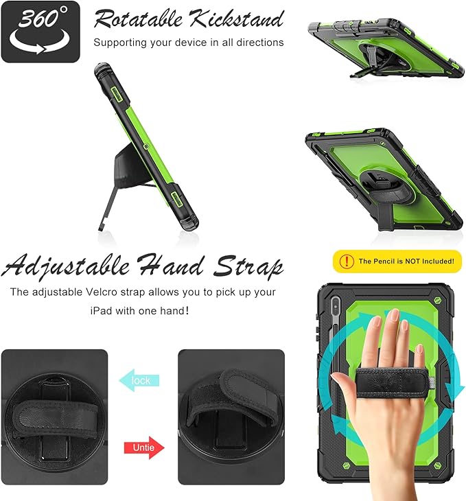 Case for Samsung Galaxy Tab S8 Plus 2022/S7 FE/S7 Plus 5G 12.4-inch Tablet Case Protective [with Screen Protector], Rotatable Kickstand, S Pen Holder, Hand/Shoulder Strap (Green)