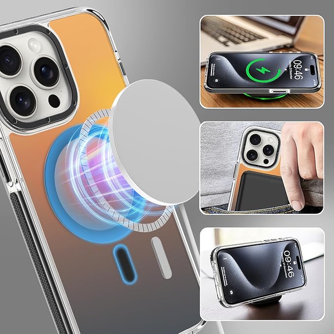 MOWIME Magnetic Case for iPhone 15 Pro [Compatible with Magsafe] [Cute Fashion Fluorescent Design] [1 Screen Protector] Slim Translucent Matte Case for iPhone 15 Pro 6.1" 2023, Black