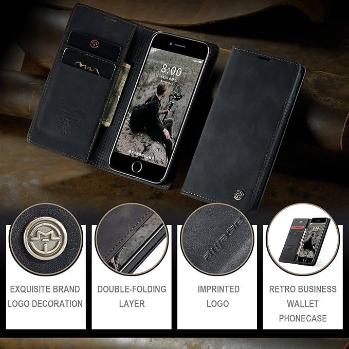 for iPhone 6 / 6S Case, Flip Wallet Leather Case with Card Holder Magnetic Closure Shockproof Kickstand Protective Phone Cases Cover for iPhone 6S,Black