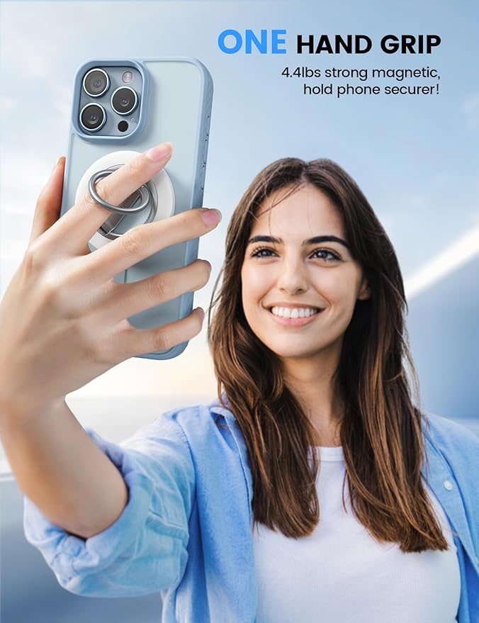 Lamicall Magnetic Phone Ring Grip Stand - [Stable Dual-Hinge] Ring Kickstand 360° Rotation Finger Holder [Super Magnet] Ring Grip, for MagSafe Accessories for iPhone 17 16 15 14 Pro Max, White