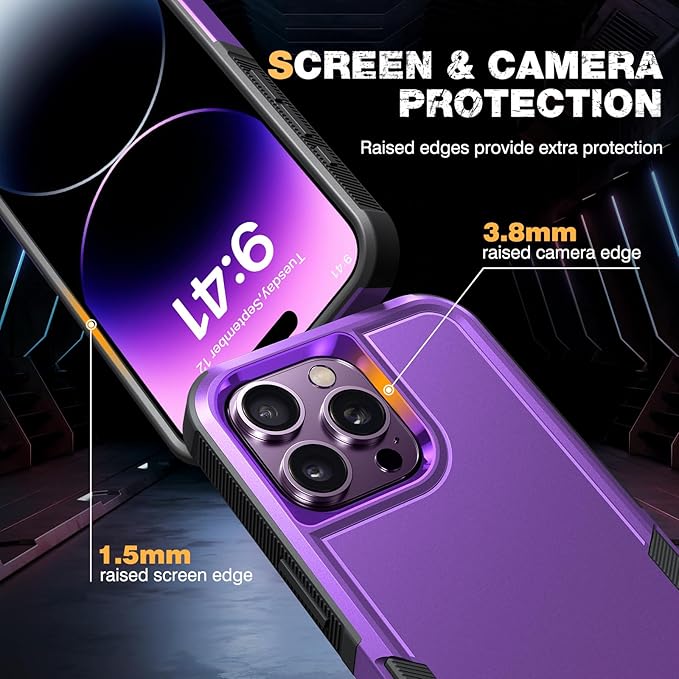 Diaclara Designed for iPhone 14 Pro Case, [with Privacy Screen Protector] [Anti Spy] [Military Grade Drop Protection] Heavy Duty Full-Body Shockproof Phone Case, Purple