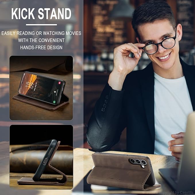 for Samsung Galaxy S24 Plus Case, Flip Wallet Leather Case with Card Holder Magnetic Closure Shockproof Kickstand Protective Phone Cases Cover for Galaxy S24 Plus 5G Cover,Coffee