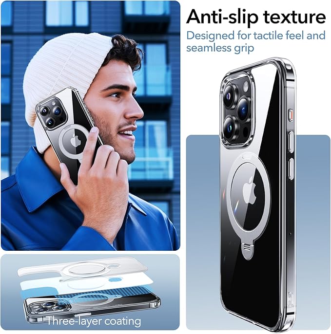 Anqrp 360° All-in-ONE Crystal Clear Case for iPhone 15 Pro with Rotatable Magnetic Stand, Compatible with MagSafe, Anti-Yellowing Transparent MIL-Grade Shockproof Phone Case Cover for iPhone 15 Pro