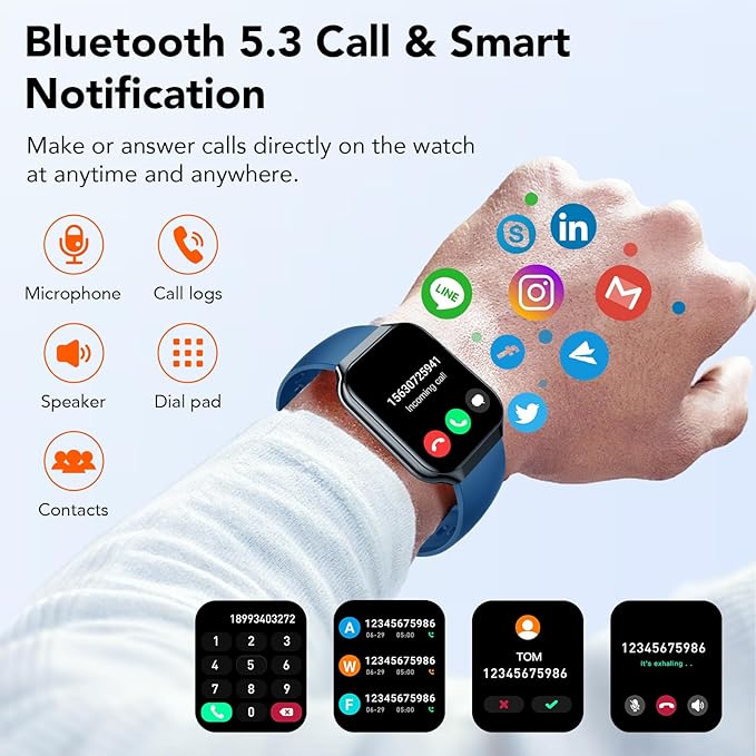 Smart Watch, 1.96" TFT-LCD Smartwatch for Men Women IP68 Waterproof, 110+Sport Modes, Fitness Activity Tracker, Heart Rate Monitor Sleep Step Counter for Android iPhone, Midnight Blue
