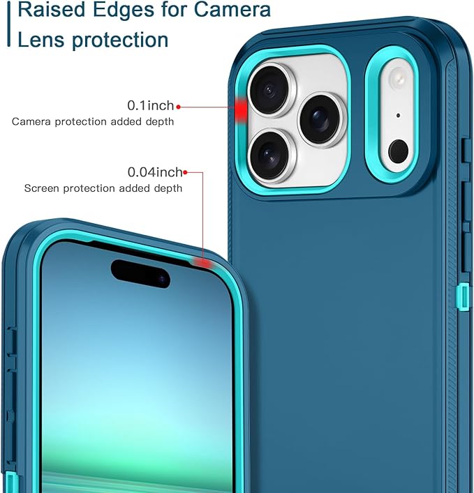for iPhone 17 Pro Max Case Shockproof Dust/Drop Proof 3-Layer Full Body Protection [Without Screen Protector] Rugged Heavy Duty Cover Case for Apple iPhone 17 Pro Max 6.9" 2025,Turquoise