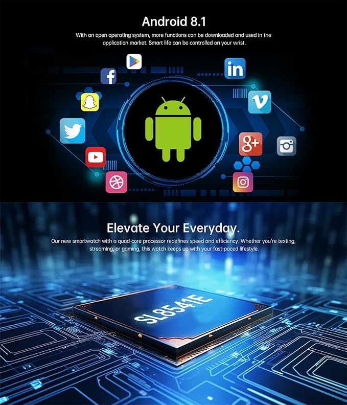 4G Smart Watch SL8541E Quad Core 2GB+16GB Rotating Camera Men Watch 1.75" AMOLED Large Screen Android 8.1 Smartwatch 1520mAh WiFi Bluetooth GPS Fitness Tracker Sport Watch (Black)