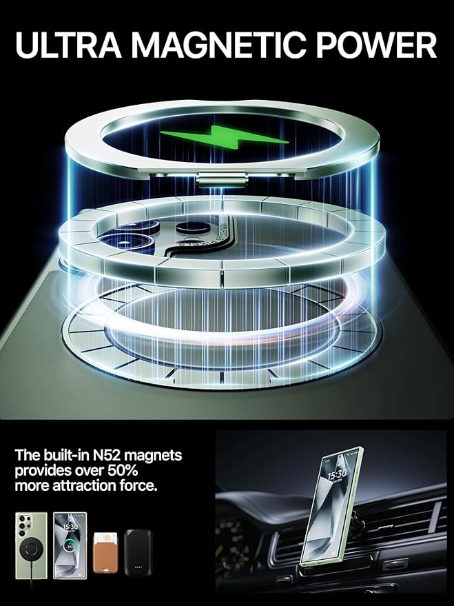 QTlier Phone case for Galaxy S24 Ultra- 360 Rotatable Magnetic Ring Stand, Military-Grade Protection, Raised Camera Frame