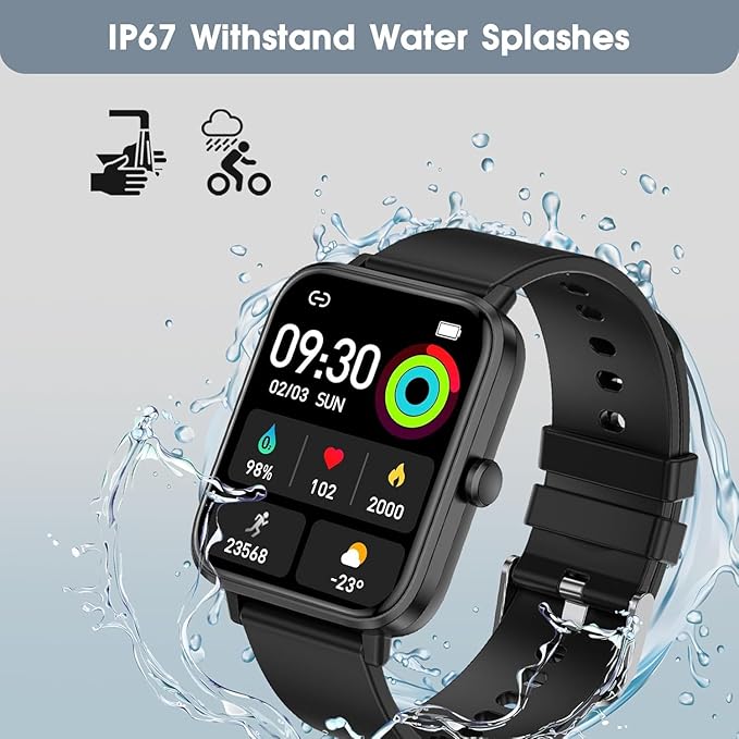 Smart Watch (Answer/Make Call): 1.85" Waterproof Fitness Trackers with 24-Hours Blood Pressure Heart Rate SpO2 Sleep Monitor Watches for Men Women, iPhone Android Compatible (Stone Black)
