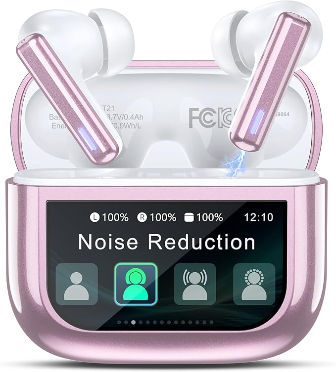 Wireless Earbuds Bluetooth Headphones, Ear Buds with Touch Screen, ANC ENC Noise Cancelling Transparency Mode, 40H Stereo Deep Bass, IPX7 Waterproof, Clear Calls, 5 EQ for iOS Android (Pink)