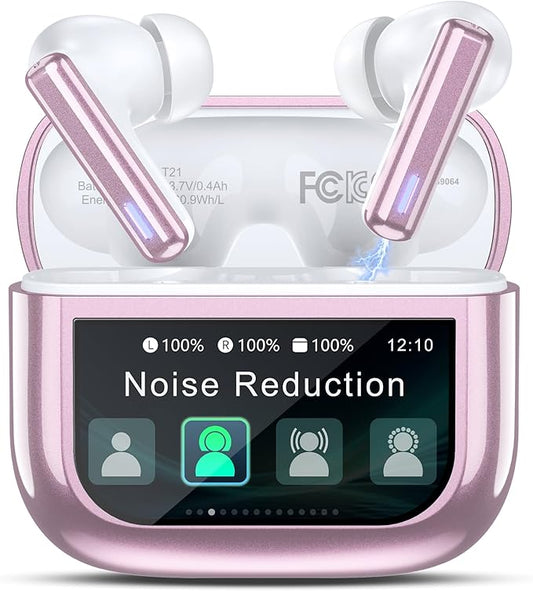 Wireless Earbuds Bluetooth Headphones, Ear Buds with Touch Screen, ANC ENC Noise Cancelling Transparency Mode, 40H Stereo Deep Bass, IPX7 Waterproof, Clear Calls, 5 EQ for iOS Android (Pink)