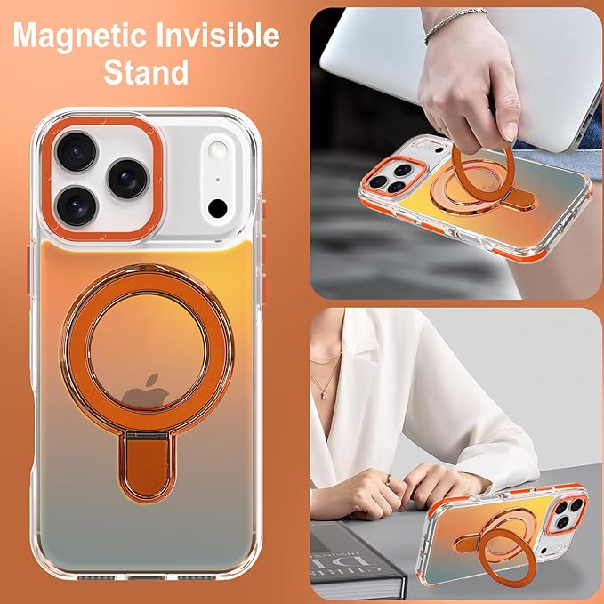 MOWIME Magnetic for iPhone 17 Pro Case with Stand [Compatible with Magsafe] [Cute Fashion Fluorescent Design] [1 Screen Protector] Slim Translucent Matte Case for iPhone 17 Pro 6.3" 2025, Orange