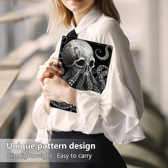 Slim Case for Samsung Galaxy Tab S10 FE / S9 FE 5G 10.9" & Tab S9 11", PU Leather Protective Cover, Multi-Angle Stand, Auto Sleep/Wake, Skeleton Octopus