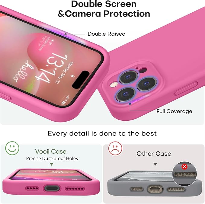 Vooii Compatible with iPhone 16 Pro Max Case, Liquid Silicone Upgrade [Camera Protection] [Soft Anti-Scratch Microfiber Lining] Shockproof Phone Case for iPhone 16 Pro Max 6.9 inch - Pitaya