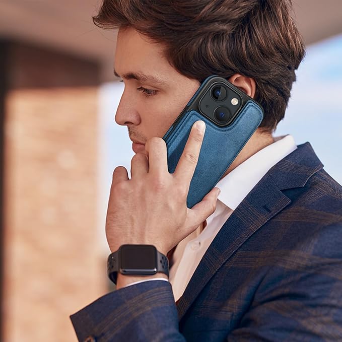 DJDUCK Designed for iPhone 14 Case Wallet with Card Holder, [Magnetic Clasp Cover] [RFID Blocking Leather Protection] Shockproof Women Men Cases 6.1 Inch for Apple 14 Bright Blue