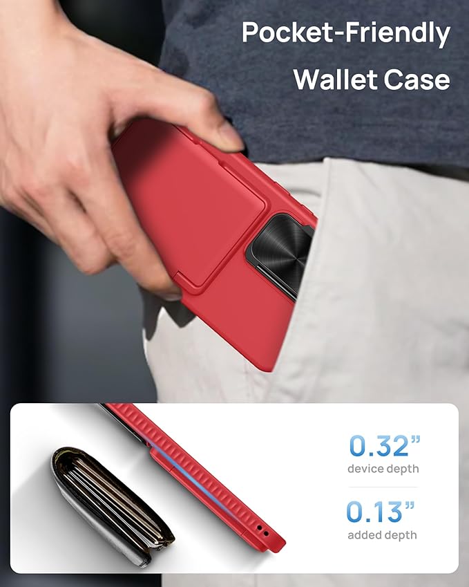 for Samsung Galaxy S25 FE Wallet Case with Card Holder & Camera Lens Cover Stand, Military Grade Drop Protection Shockproof Rugged Stand Protective Phone Case for S25 FE 6.7" 2025, Red