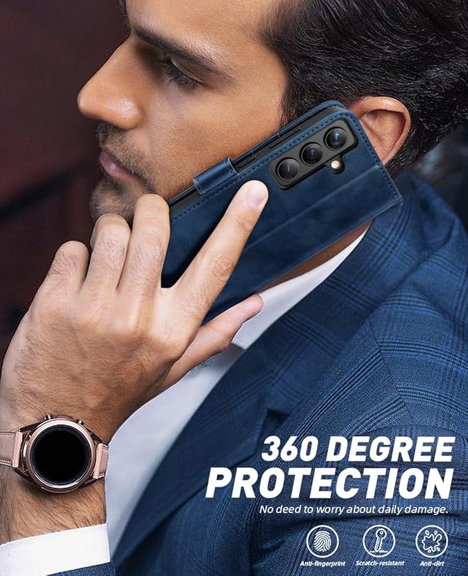 OCASE Compatible with Galaxy S24 5G Wallet Case, PU Leather Flip Folio Case with Card Holders RFID Blocking Kickstand [Shockproof TPU Inner Shell] Phone Cover (2024), Spliced Blue