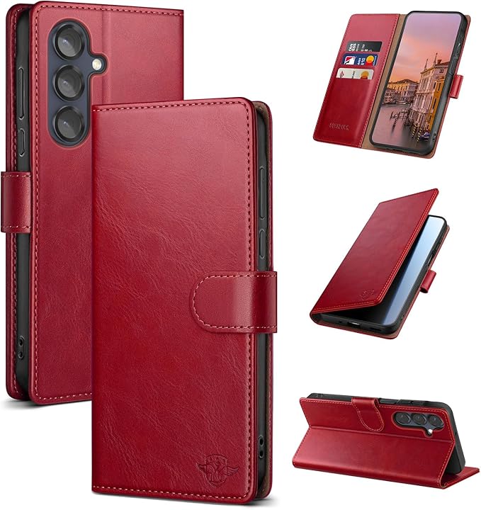 Wallet Case for Samsung Galaxy S25 5G Magnetic Flip Leather Folio Cover with RFID-Blocking Credit Card Holder, Women Men Protective Phone Case Compatible with Samsung S25, Red
