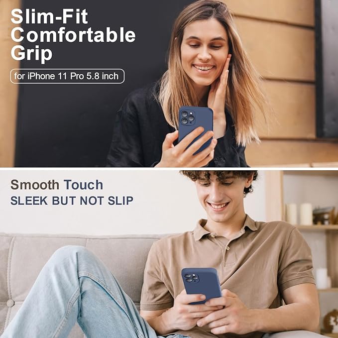 Vooii Compatible with iPhone 11 Pro Case, Upgraded Liquid Silicone with [Flat Edges] [Camera Protection] [Soft Anti-Scratch Microfiber Lining] Phone Case for iPhone 11 Pro 5.8 inch - Navy Blue