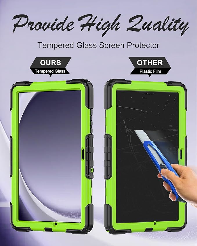 Case for Samsung Galaxy Tab A9 Plus Tablet Case 11-inch [with Tempered Glass Screen Protector] Heavy Duty Shockproof Cover, Rotating Kickstand, Shoulder & Hand Strap (Green)