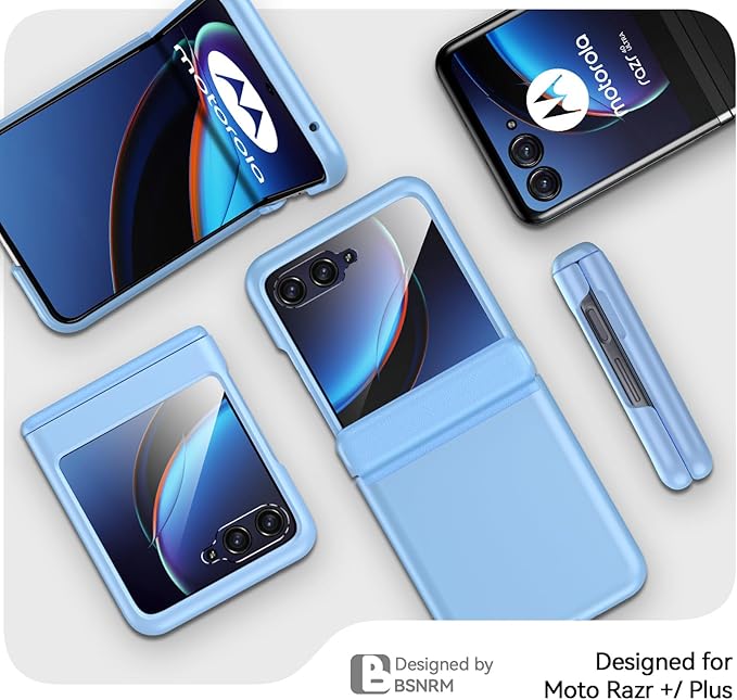 for Motorola Razr Plus 2023 Case, Built-in Screen Protector& Hinge Protection& Ultra Thin Matte PC Shockproof Phone Cover Smartphone Case for Moto Razr + (Sky Blue)