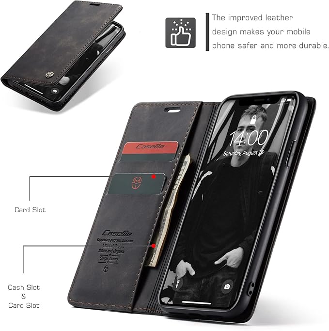 for iPhone XR 6.1-Inch Case, Flip Wallet Leather Case with Card Holder Magnetic Closure Shockproof Kickstand Protective Phone Cases Cover for iPhone XR, Black