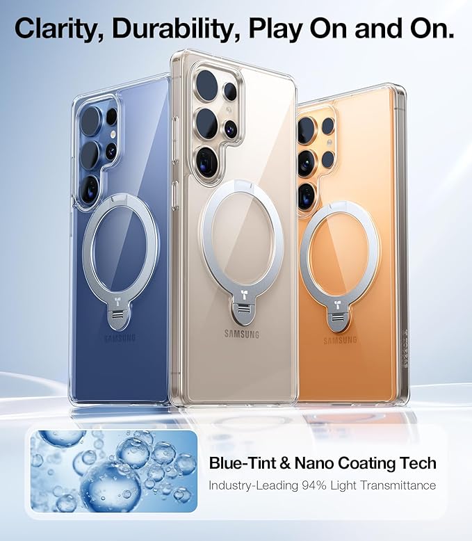 TORRAS 360° Spin Magnetic Stand for Samsung Galaxy S25 Ultra Case, Fit for Magsafe, Military Grade Slim Hard PC Protective S25 Ultra Clear Case with Kickstand & Ring Holder, Ostand Spin, Clear