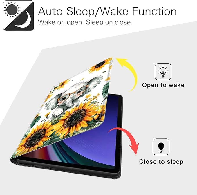 Case for Samsung Galaxy Tab S10 FE/ S9 FE 5G 10.9 Inch/Tab S9 11 Inch, Slim PU Leather Stand Cover with Auto Wake/Sleep, Multi-Angle Viewing & Shockproof, Cute Baby Elephant