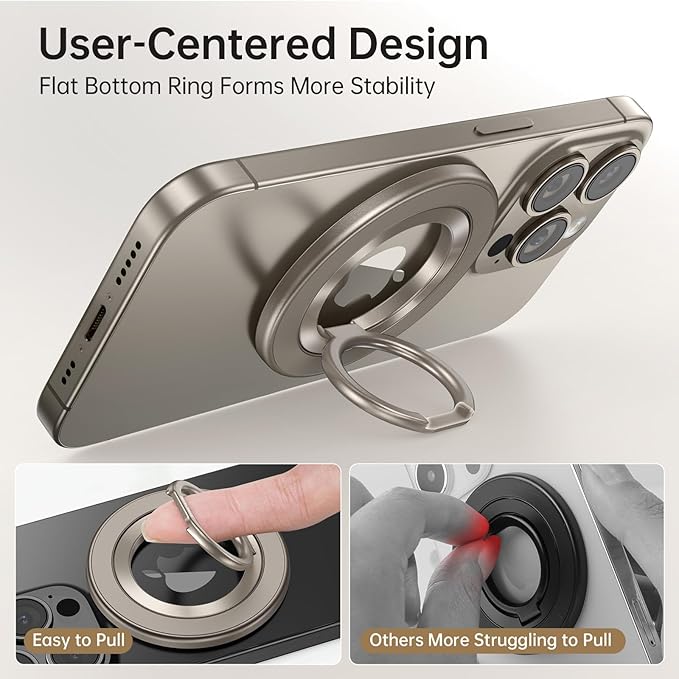 Syncwire Magnetic Phone Ring Holder for MagSafe, Magnetic Ring Holder Cell Phone Grip Stand Finger Ring Kickstand with Two-Sided Magnetic Compatible iPhone 16 Pro Max 15 14 13 12 Android - Titanium